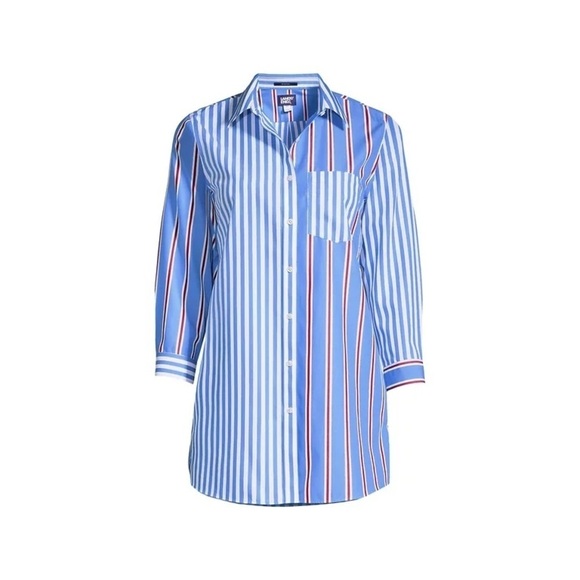 Lands’ End Striped Button Down Tunic Size 8 - Picture 1 of 6
